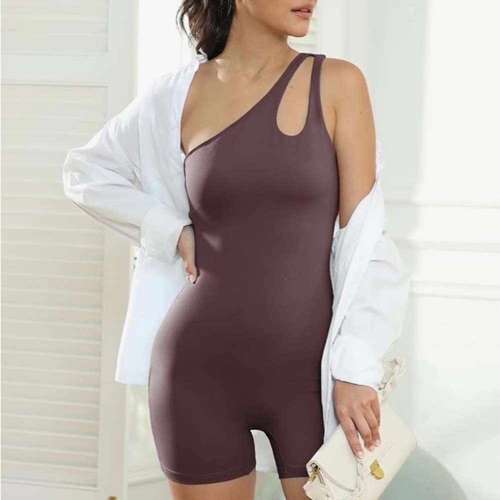 One Shoulder Romper - Brown